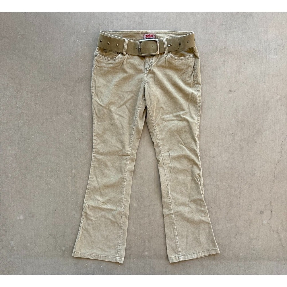 Vintage Y2K No Boundaries Corduroy Pants Juniors‎ 9 Beige Flare Belted Low Rise
